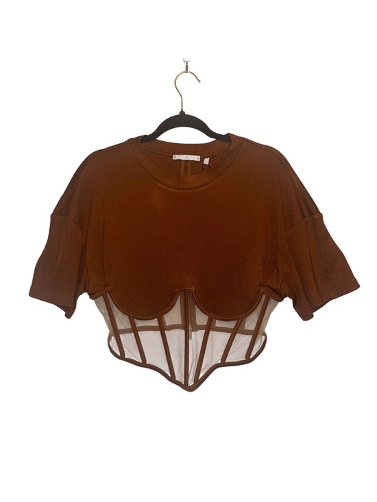 RtA Tops - NWOT RTA Angelo Short Sleeve Corset Mesh Top Cognac Brown XS Extra Small